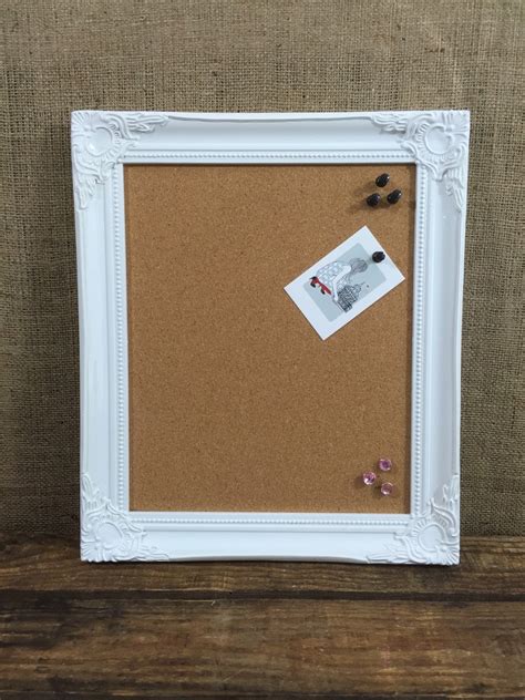 White Wooden Framed Cork Board Framed Pin Board Ornate Cork Board