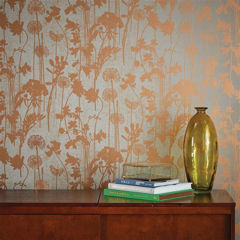 Metallic Copper Vintage Floral Removable Wallpaper Kathy Kuo Home