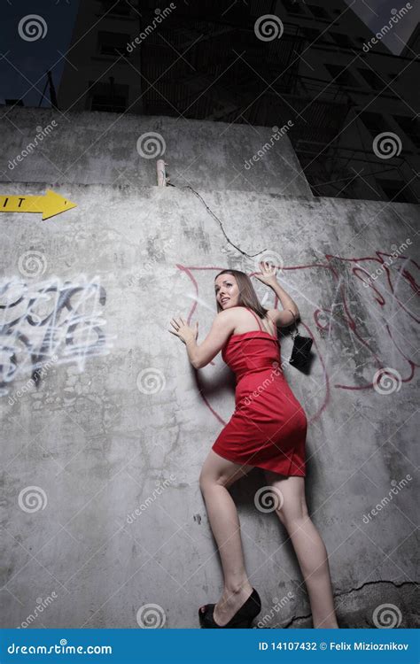 Woman Trapped Against A Wall Stock Photo Image Of Horizontal Reaching