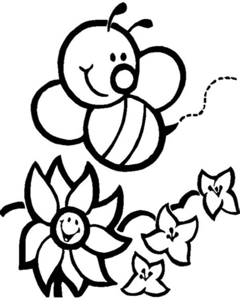 Color in this picture of bees and others with our library of this rose and bee coloring page features a lovely stem of sun downer roses surrounded by a group of honey bees. Bumblebee, : Happy Bumblebee and Flowers Coloring Page ...