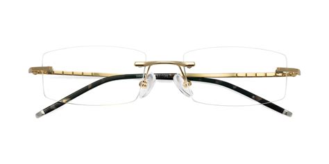 gold metal rectangle rimless eyeglasses 58076