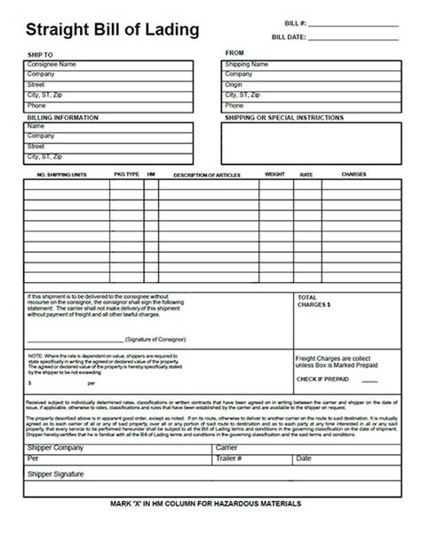 A bill of lading is a document commonly used in the shipment industry. Bill of Lading Template Form - PDF Download