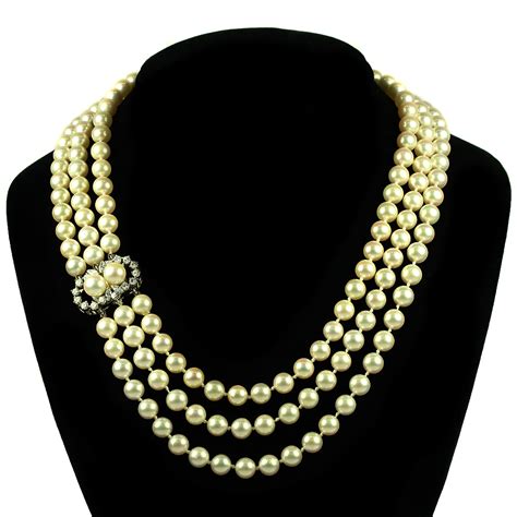 White Cultured Pearl Three Strand Necklace House Of Kahn Estate Jewelers