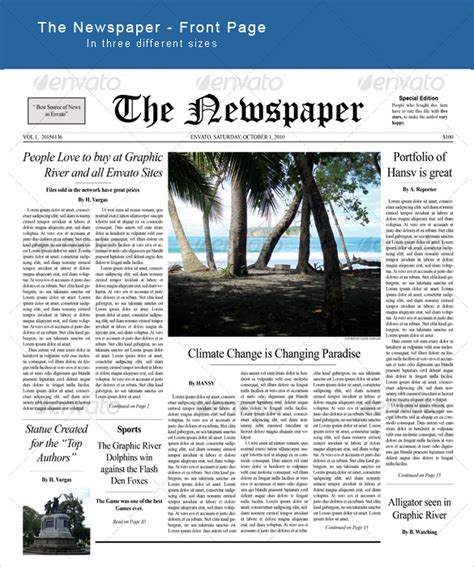 Citing newspapers in apa (american psychological association) style is a critical procedure within the paper writing process. Sample Newspaper Front Page Template - 6+ Documents in PDF , PSD