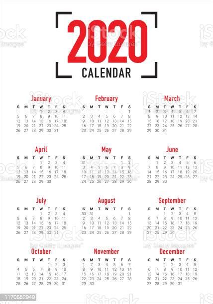 Templat Desain Vektor Kalender Tahun 2020 Ilustrasi Stok Unduh Gambar