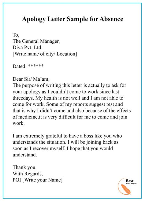 Following are some absence excuse letter samples for your perusal. Apology Letter Template for Absence - Format, Sample ...
