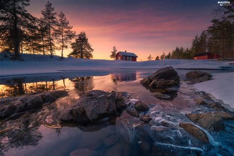 Ringerike Norway Winter Vaeleren Lake Viewes House Great Sunsets