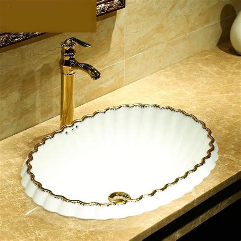 Semi Embedded Artistic Wash Basin Ceramic Coutertop Bathroom Basin Sink