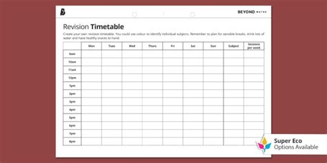 Free Gcse Revision Timetable Template Secondary Education