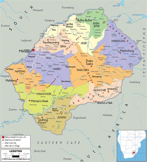 Detailed Political Map Of Lesotho Ezilon Maps