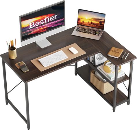 Bestier L Shaped Desk Small Corner Desk With Shelves Cm Reversible