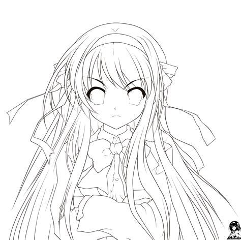 Long Haired Haruhi Line Art By Maishida On Deviantart