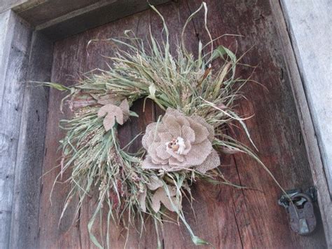 Broom Corn Wreath With Burlap Flower All Natural Decoration