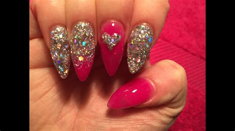Acrylic Nails Pink And Silver Youtube