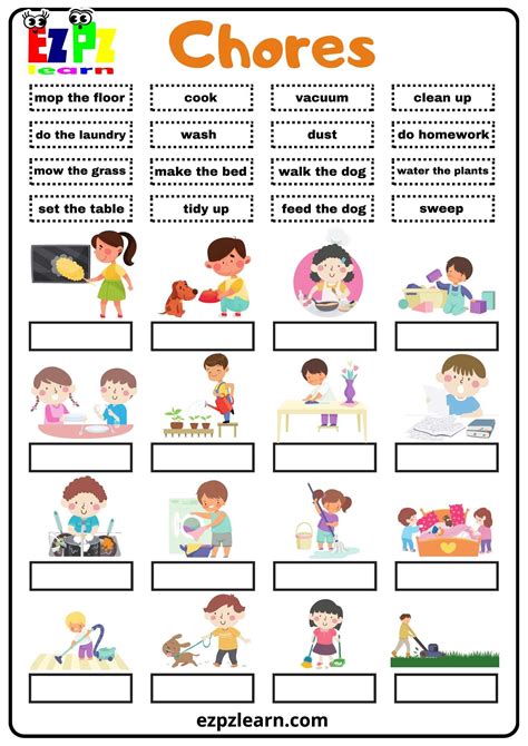 Chores Match The Words Worksheet Free Free Pdf Download