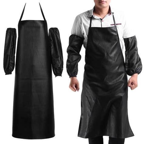 Hot Mens Womens Convenient Faux Leather Chef Apron Waterproof Kitchen