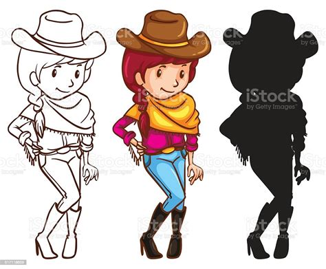 Ilustración De Bocetos De Cowgirl Y Más Vectores Libres De Derechos De Plantilla Producto De