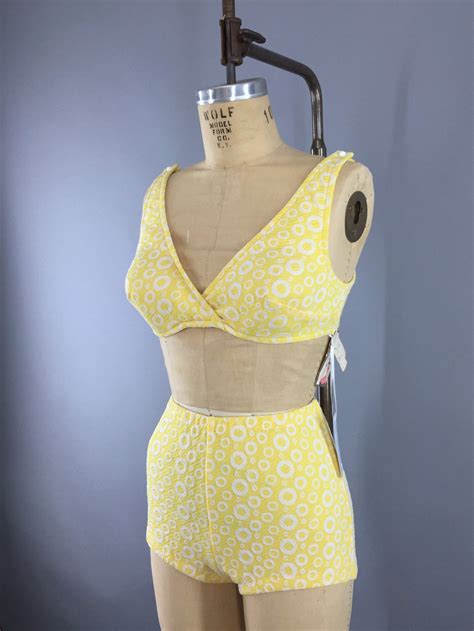 Vintage 1960s Bikini Itsy Bitsy Teeny Weeny Yellow Polka Dots