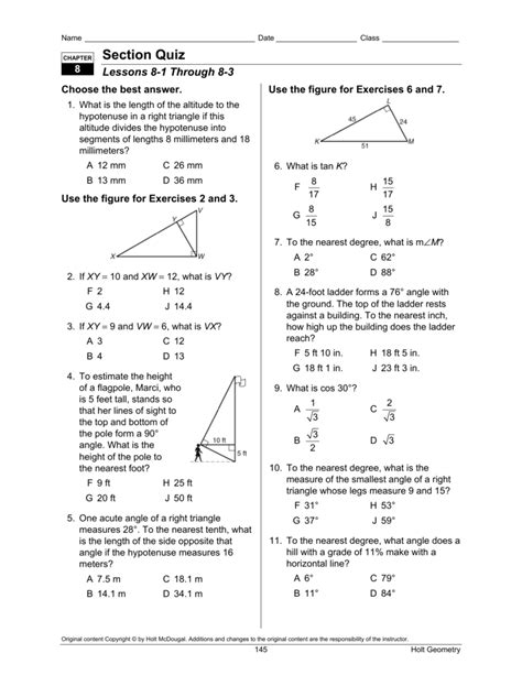 Solid geometry ii chapter 5. Section Quiz - Oakland High School