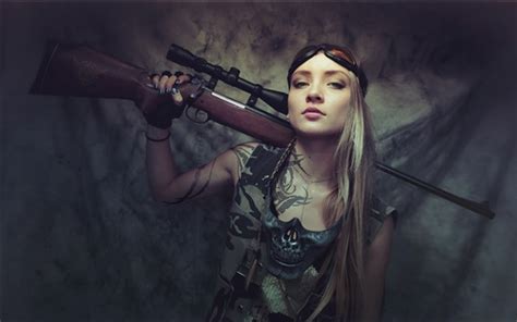 Wallpaper Long Hair Girl Rifle Look 1920x1200 Hd Picture Image