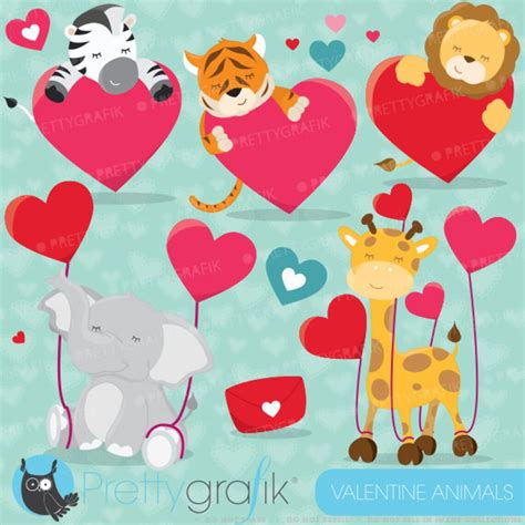 Valentine Animals Clipart Commercial Use Valentine Vector Etsy