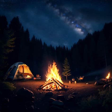 Premium Photo Campfire In The Dark Forest Generative Ai