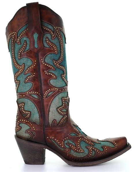 Corral Womens Turquoise Overlay Western Boots Snip Toe Boot Barn