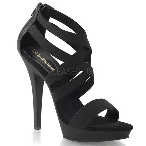 Fabulicious Lip 169 Black Elasticated Band Black Matte Sandals Sexy Women Shoes Heels Sexy