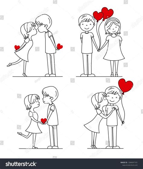 Set Of Couple In Love Isolated Vector Doodle Sanatı Sanat Çizimler