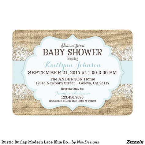 Rustic Burlap Modern Lace Blue Boy Baby Shower Card Rustic Baby Shower