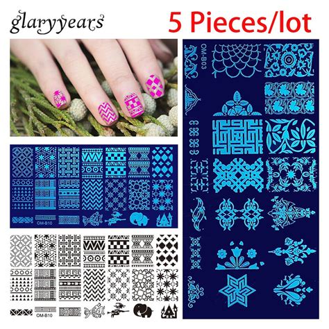 5 Pieceslot Nail Template Rectangle 20 Designs Stamping Art Plate