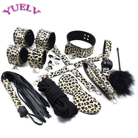 Yuelv 10pcsset Adult Game Leather Bondage Kit Blindfold Gag Whip Rope