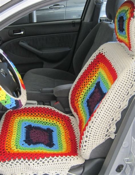 Crochet Set Of Rainbow Car Seat Covers Made By Victoria Crochet Car