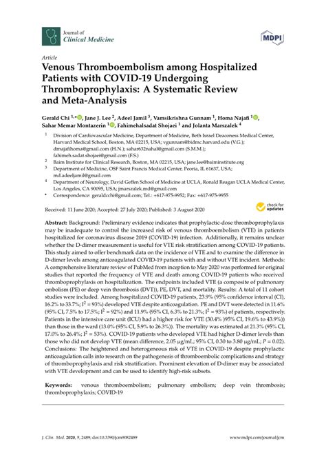 PDF Venous Thromboembolism Among Hospitalized Patients With COVID Undergoing