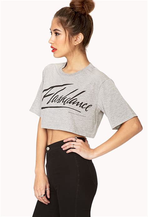 Forever 21 Flashdance Cropped Tee In Gray Lyst