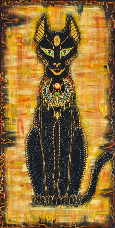 Ägyptische Katzengöttin Bastet Dot Painting Gemälde 60x30x2 Cm