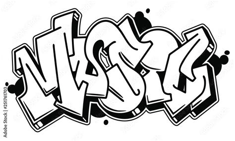 Music Vector Word In Readable Graffiti Style Only Black Line Isolated