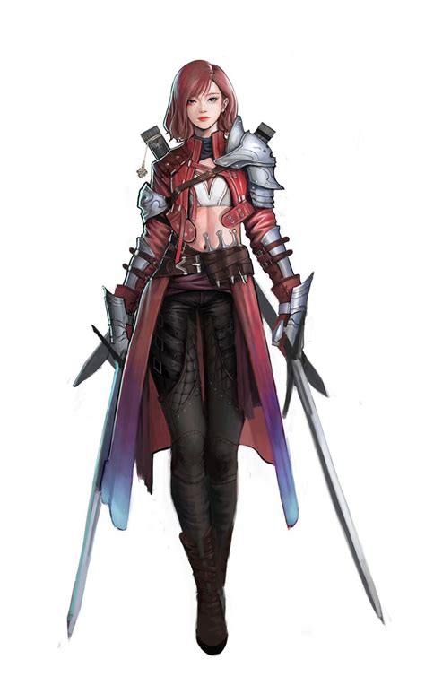F Ranger Med Armor Cloak Dual Swords Daggers Concept Art Characters