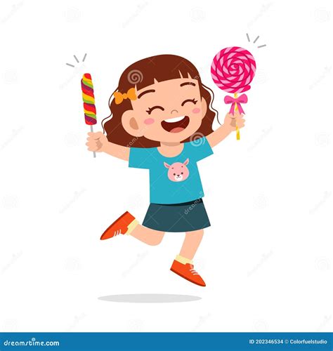 Happy Cute Little Kid Boy And Girl Eat Candy And Sweets Stock Vector