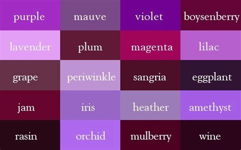 Purple Color Chart Color Mixing Chart Unique Color Names Unique