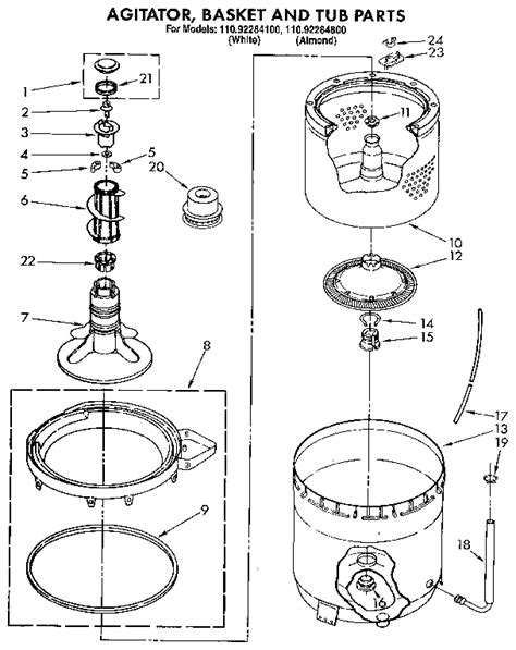AGITATOR BASKET AND TUB Diagram Parts List For Model