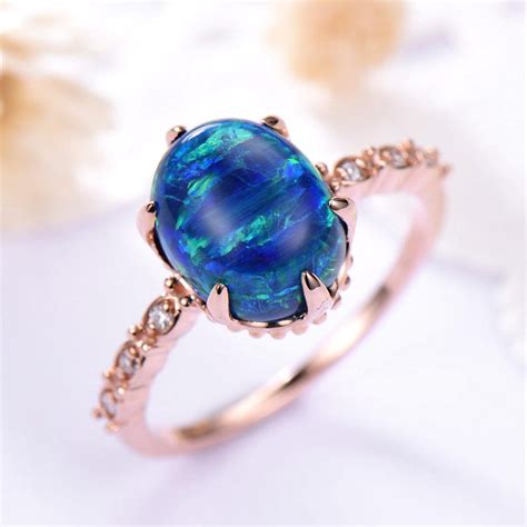 Blue Fire Opal Engagement Ring 14k 18k Rose Gold 925 Sterling Etsy