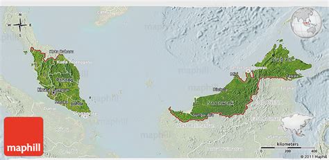 Regions list of malaysia with capital and administrative centers are marked. Satellite 3D Map of Malaysia, lighten