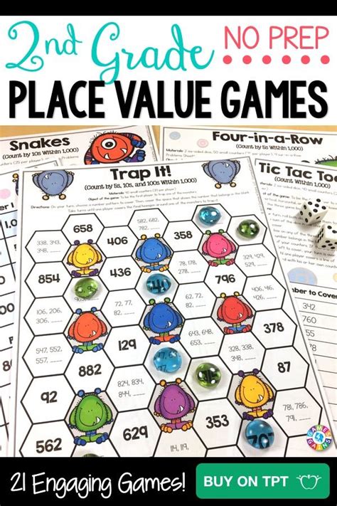 The 2nd Grade Place Value Game Is Shown With Two Dices On It And Three