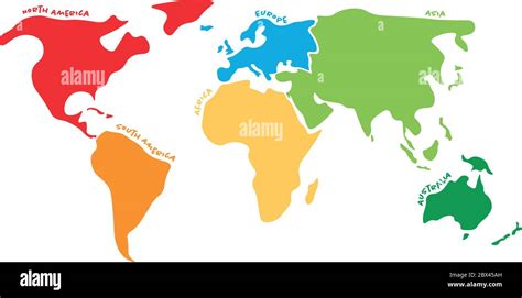 Mapa Del Mundo Multicolor Dividido En Seis Continentes En Diferentes
