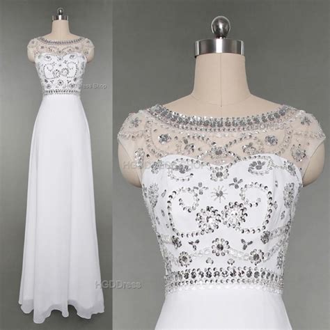 White Bridesmaid Dress Handmade Beadingcrystal Rhinestone Chiffon Prom