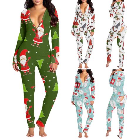 Jumpsuits For Women Onesies 2023 Sexy Butt Button Back Flap Jumpsuit V Neck Long Sleeve Romper