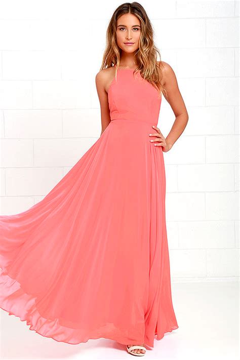Beautiful Coral Pink Dress Maxi Dress Backless Maxi Dress Lulus