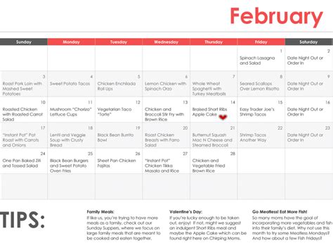 Monthly Meal Planning: February Meal Calendar - The Chirping Moms | Monthly meal planning, Meal ...