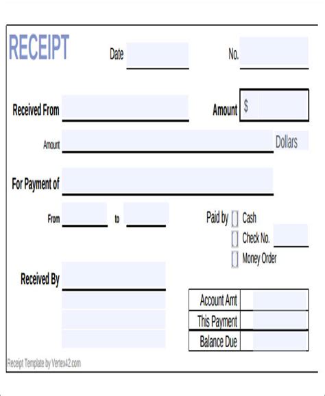Original Receipt Of Payment Template Filled In Simple Printable